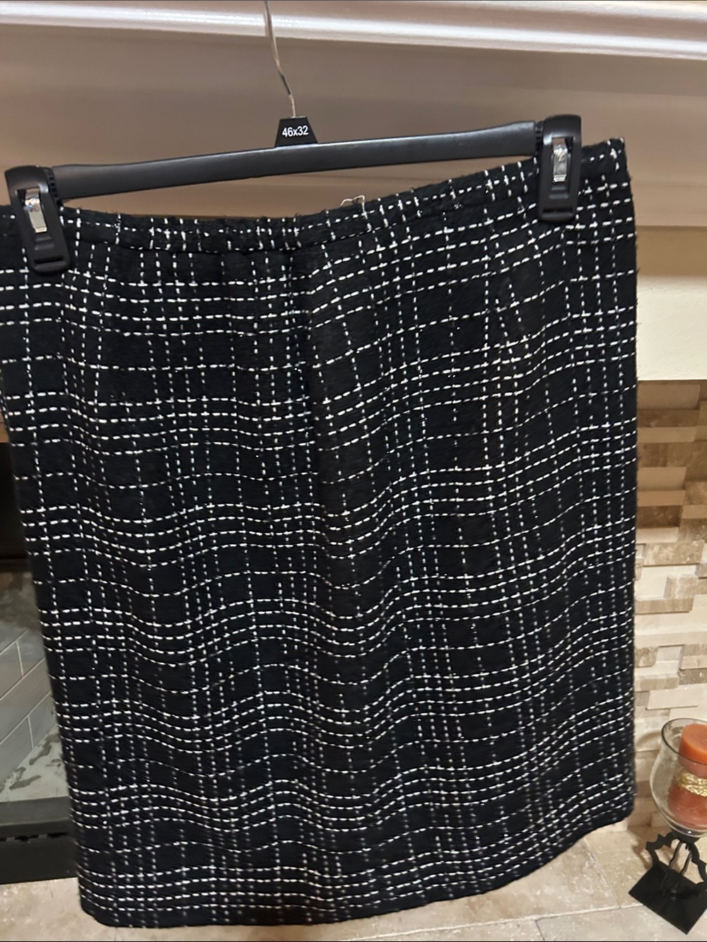 Karen Scott Black & White Grid-Pattern Pencil Skirt